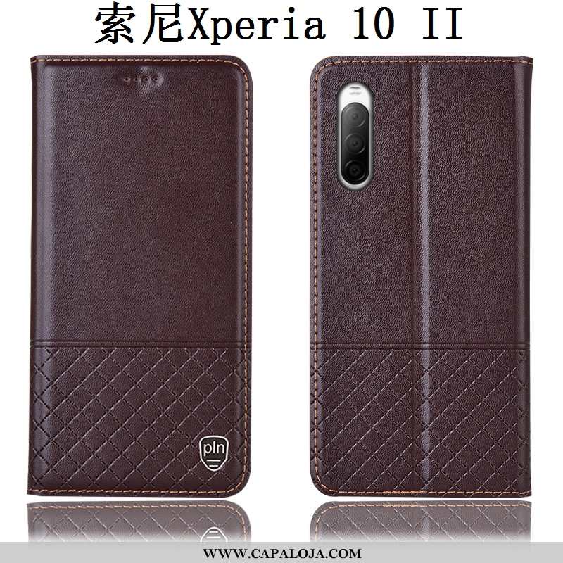 Capas Sony Xperia 10 Ii Protetoras Telemóvel Cases Castanho, Capa Sony Xperia 10 Ii Couro Genuíno Ve