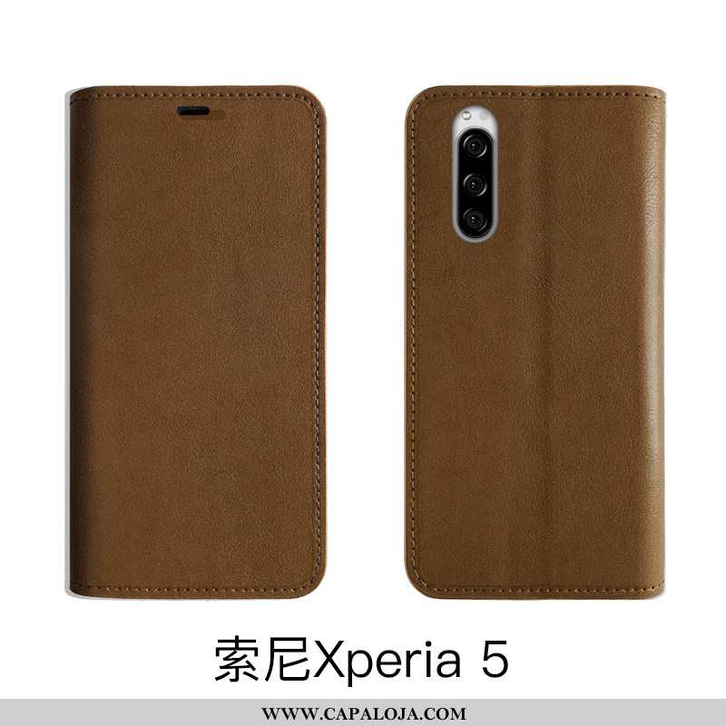 Capas Sony Xperia 5 Protetoras Slim Vintage Cases Castanho, Capa Sony Xperia 5 Couro Genuíno Barato