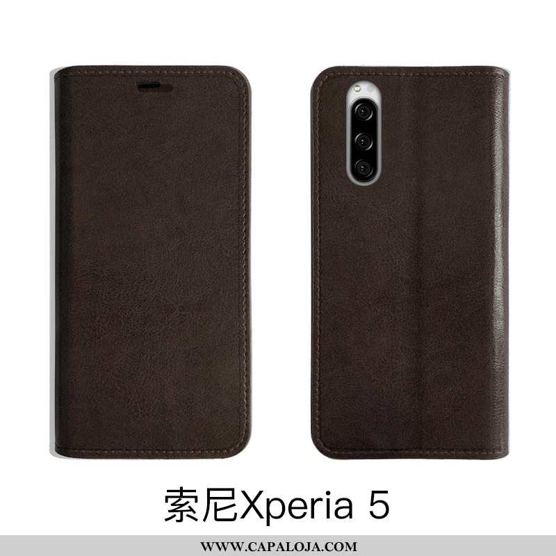 Capas Sony Xperia 5 Protetoras Slim Vintage Cases Castanho, Capa Sony Xperia 5 Couro Genuíno Barato