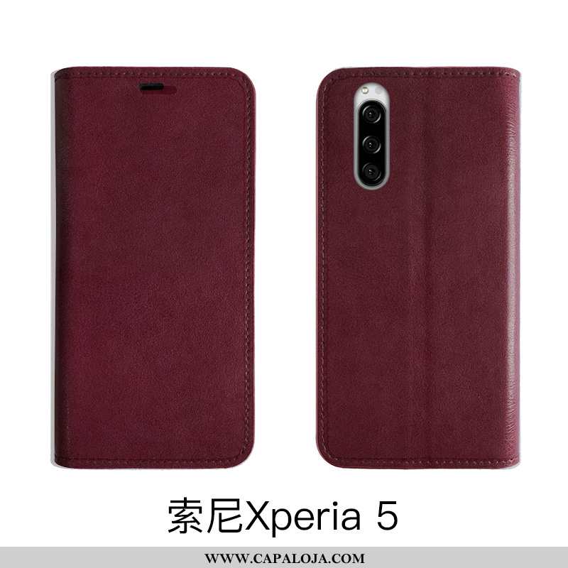 Capas Sony Xperia 5 Protetoras Slim Vintage Cases Castanho, Capa Sony Xperia 5 Couro Genuíno Barato