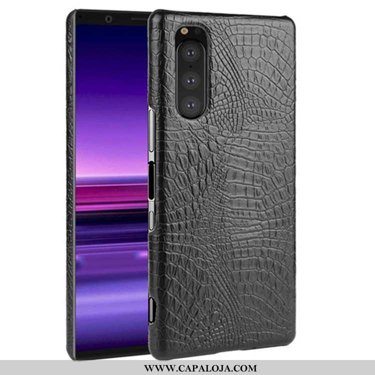 Capas Sony Xperia 5 Retro Preto Protetoras, Capa Sony Xperia 5 Couro Comprar