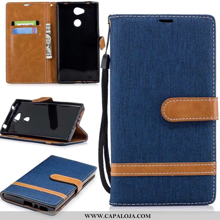 Capas Sony Xperia L2 Couro Cases Telemóvel Suporte Azul, Capa Sony Xperia L2 Carteira Baratos