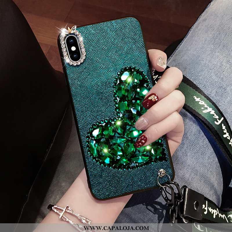 Capas Xiaomi Mi 8 Pro Cordao Malha Coração Cravejado Verde, Capa Xiaomi Mi 8 Pro Tendencia Venda