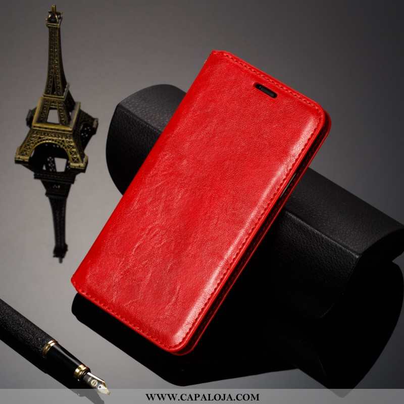 Capas Xiaomi Mi 9 Classicas Vermelha Minimalista Telemóvel Vermelho, Capa Xiaomi Mi 9 Couro Genuíno 