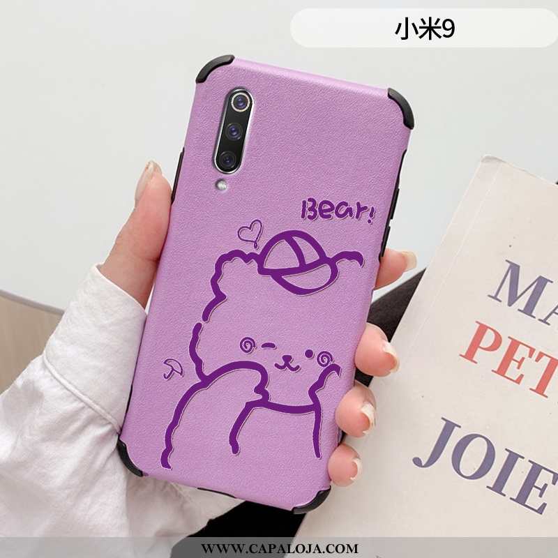 Capas Xiaomi Mi 9 Tendencia Couro Urso Criativas Roxo, Capa Xiaomi Mi 9 Soft Baratas