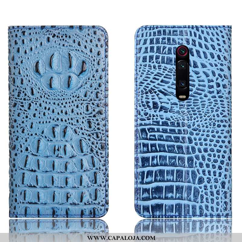 Capas Xiaomi Mi 9t Pro Couro Genuíno Azul Crocs, Capa Xiaomi Mi 9t Pro Protetoras Barato