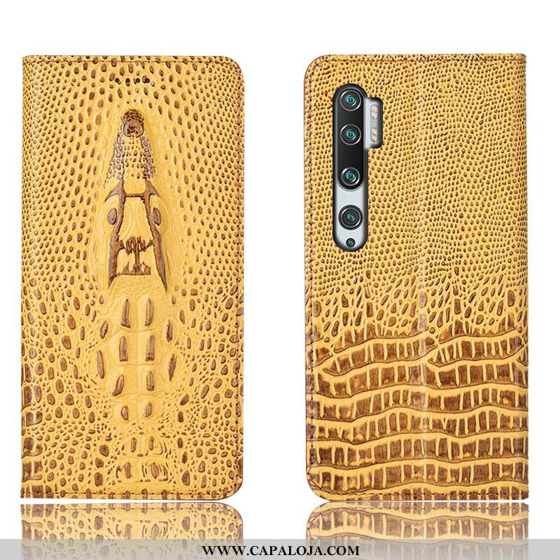 Capas Xiaomi Mi Note 10 Couro Genuíno Cases Crocs Marrom Castanho, Capa Xiaomi Mi Note 10 Protetoras