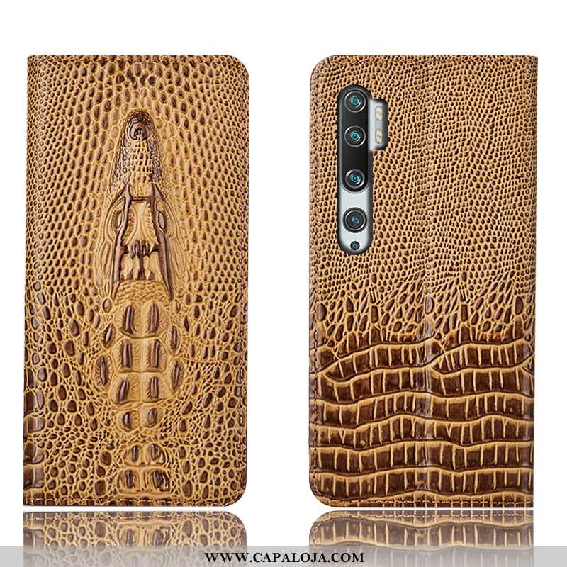 Capas Xiaomi Mi Note 10 Couro Genuíno Cases Crocs Marrom Castanho, Capa Xiaomi Mi Note 10 Protetoras