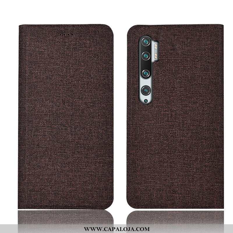 Capas Xiaomi Mi Note 10 Linho Antiqueda Telinha Vermelha Castanho, Capa Xiaomi Mi Note 10 Couro Bara