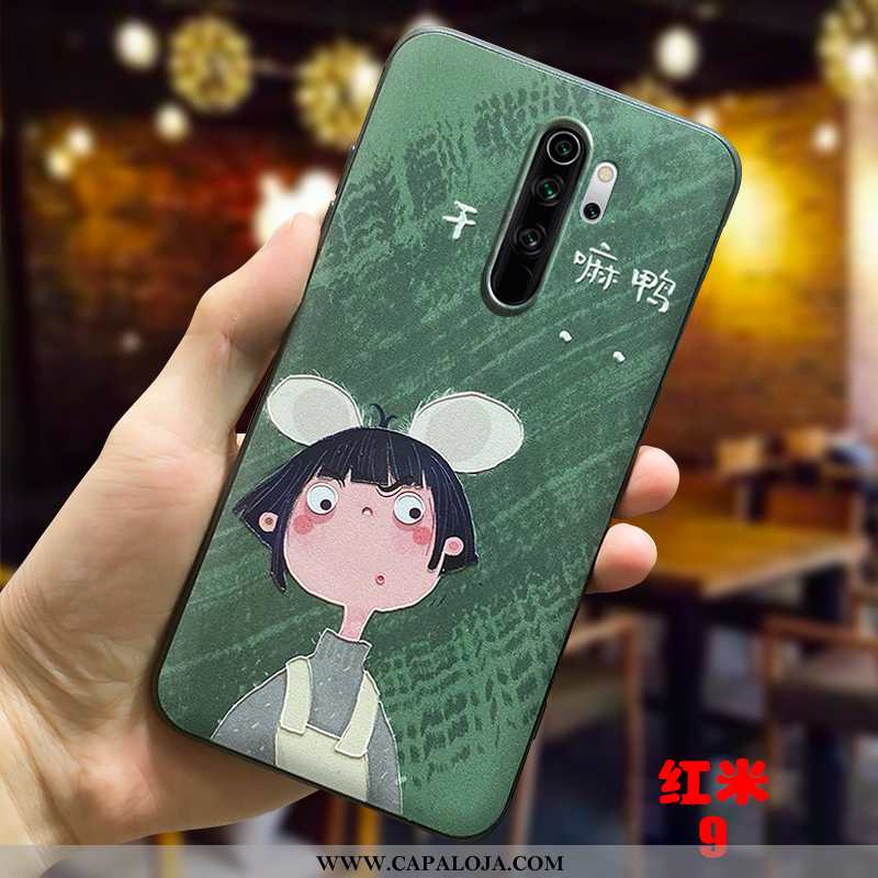 Capas Xiaomi Redmi 9 Desenho Animado Feminino Cases Coração Verde, Capa Xiaomi Redmi 9 Fofas Baratas