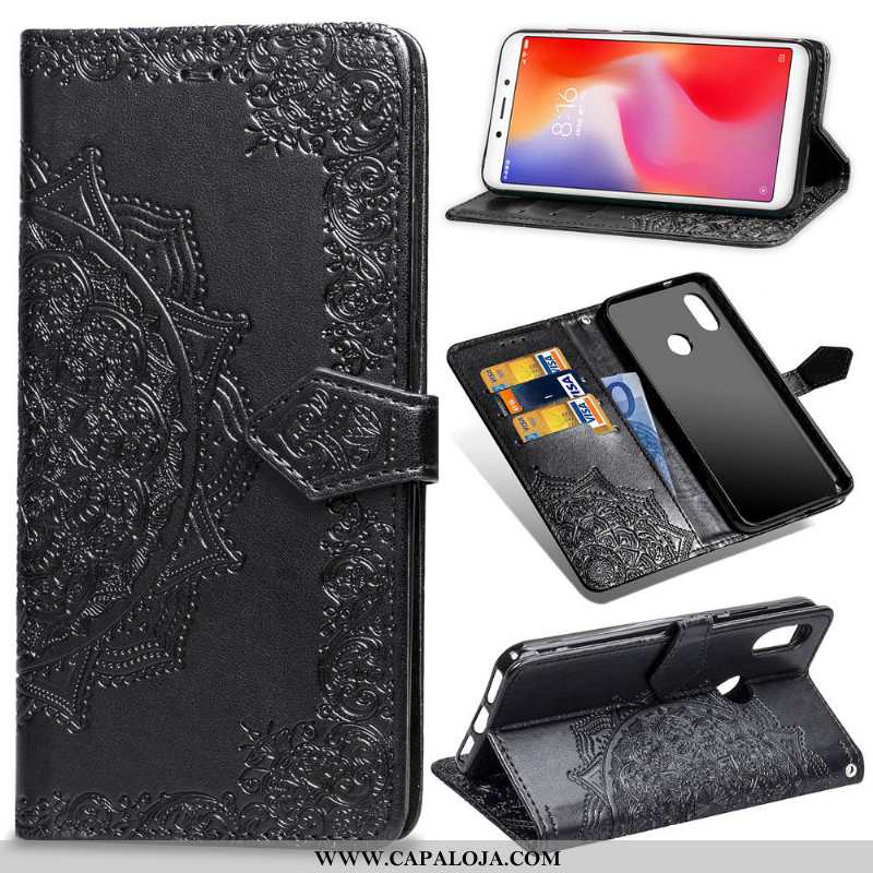 Capas Xiaomi Redmi Note 6 Pro Couro Preto Cases, Capa Xiaomi Redmi Note 6 Pro Protetoras Barato