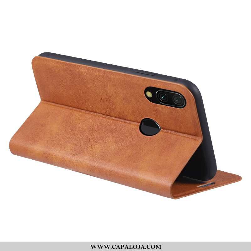 Capas Xiaomi Redmi Note 7 Couro Telemóvel Dobravel Personalizado Castanho, Capa Xiaomi Redmi Note 7 