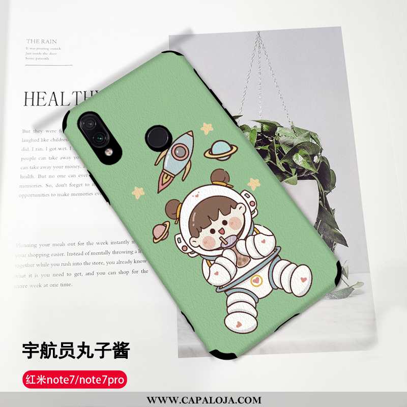 Capas Xiaomi Redmi Note 7 Desenho Animado Gato Soft Couro Verde, Capa Xiaomi Redmi Note 7 Fofas Vend