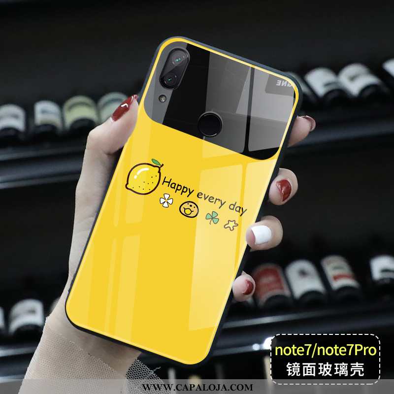 Capas Xiaomi Redmi Note 7 Vidro Tendencia Frente Vermelha Amarelo, Capa Xiaomi Redmi Note 7 Estilosa