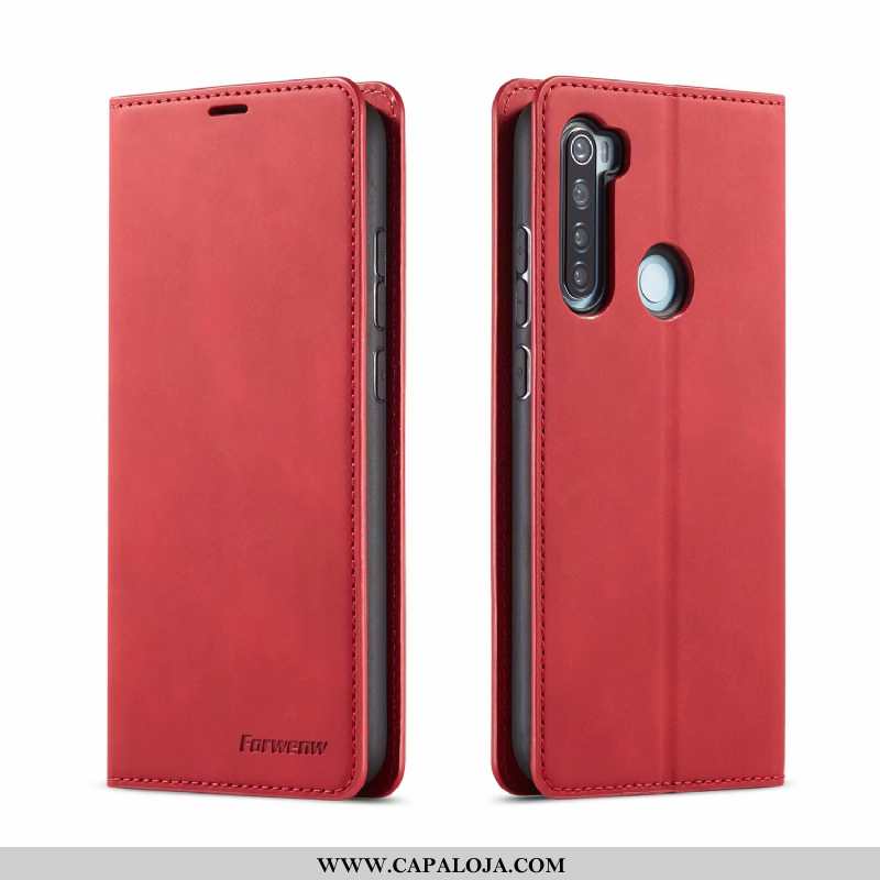 Capas Xiaomi Redmi Note 8t Carteira Vermelha Preto, Capa Xiaomi Redmi Note 8t Couro Promoção