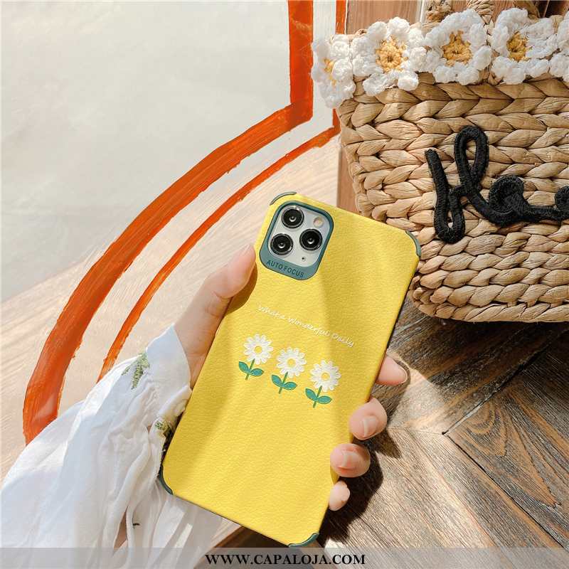 Capas iPhone 11 Pro Max Criativas Seda Crisântemo Protetoras Amarelo, Capa iPhone 11 Pro Max Soft Pr