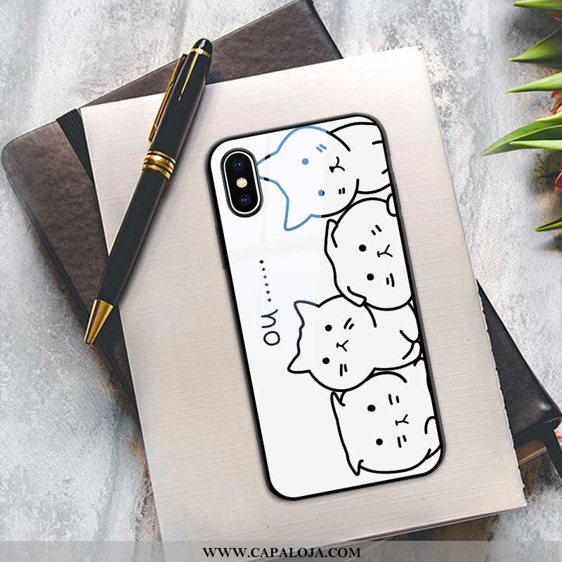 Capas iPhone X Bonitos Gato Antiqueda Branco, Capa iPhone X Vidro Online