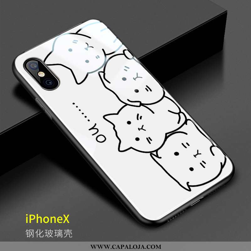 Capas iPhone X Bonitos Gato Antiqueda Branco, Capa iPhone X Vidro Online