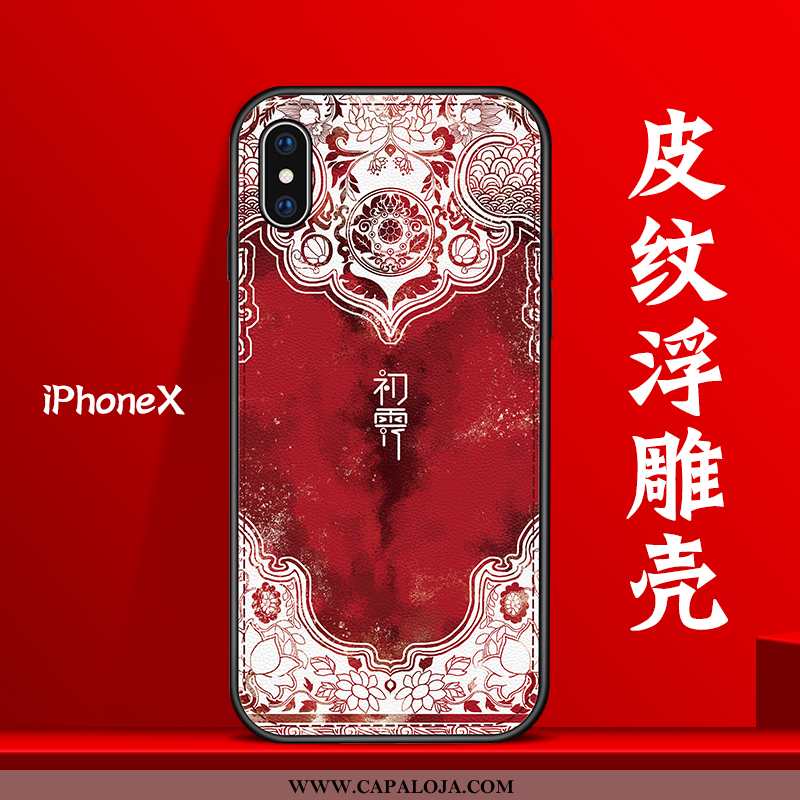 Capas iPhone X Personalizada Couro Telemóvel Tendencia Vermelho, Capa iPhone X Criativas Baratos