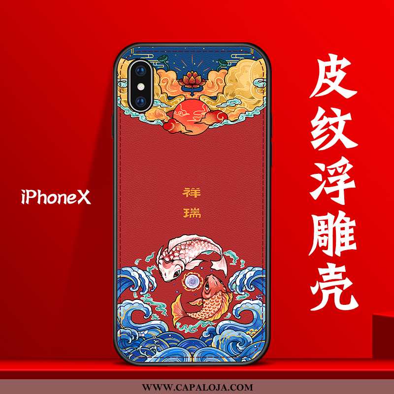 Capas iPhone X Personalizada Couro Telemóvel Tendencia Vermelho, Capa iPhone X Criativas Baratos