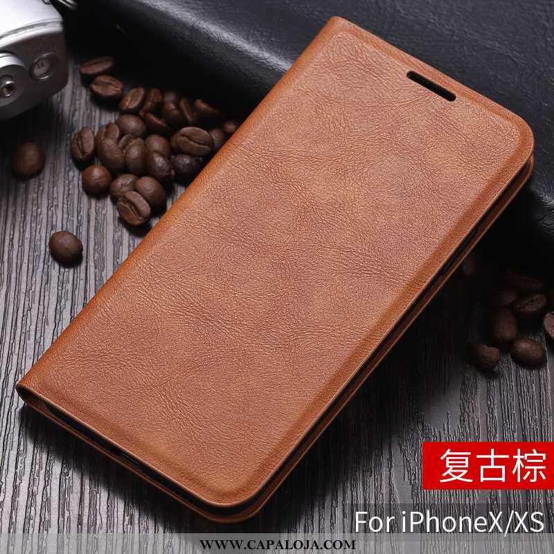 Capas iPhone X Protetoras Tendencia Antiqueda Couro Castanho, Capa iPhone X Slim Barato