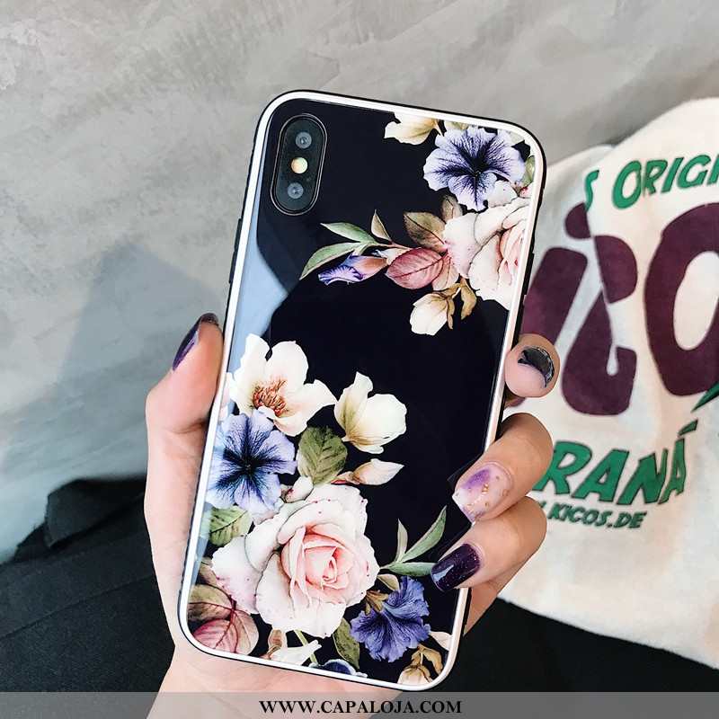 Capas iPhone X Vidro Telemóvel Midi Aço Preto, Capa iPhone X Elegantes Barato