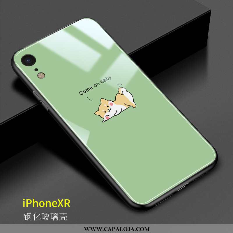 Capas iPhone Xr Desenho Animado Vidro Casal Telemóvel Verde, Capa iPhone Xr Bonitos Online