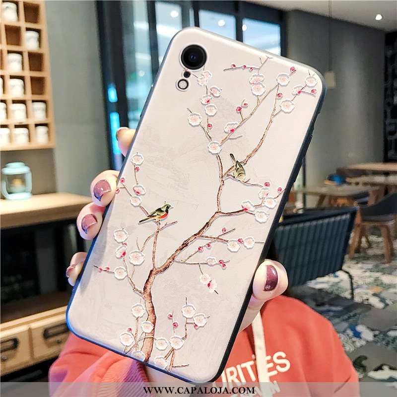 Capas iPhone Xr Silicone Soft Telinha Pássaro Bege, Capa iPhone Xr Fosco Baratos