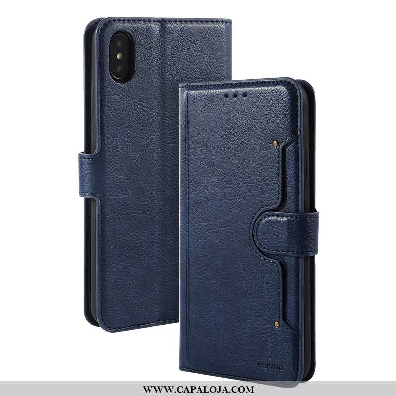 Capas iPhone Xs Couro Azul Escuro Business Masculino, Capa iPhone Xs Protetoras Promoção