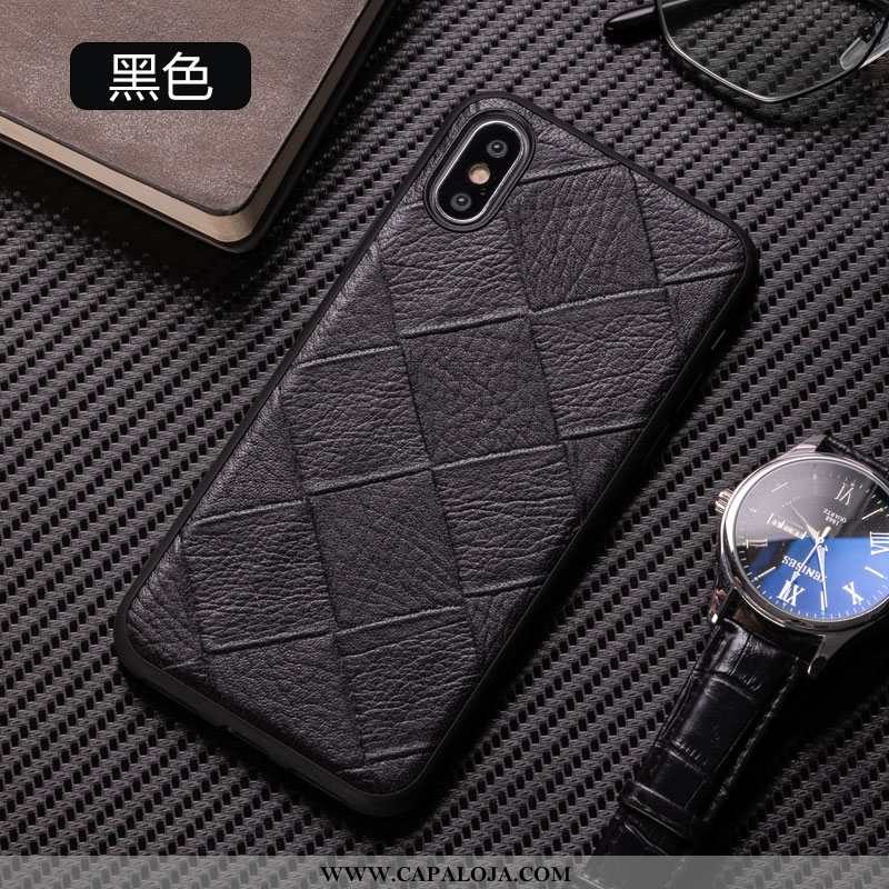 Capas iPhone Xs Criativas Minimalista Masculino Antiqueda Preto, Capa iPhone Xs Couro Genuíno Venda