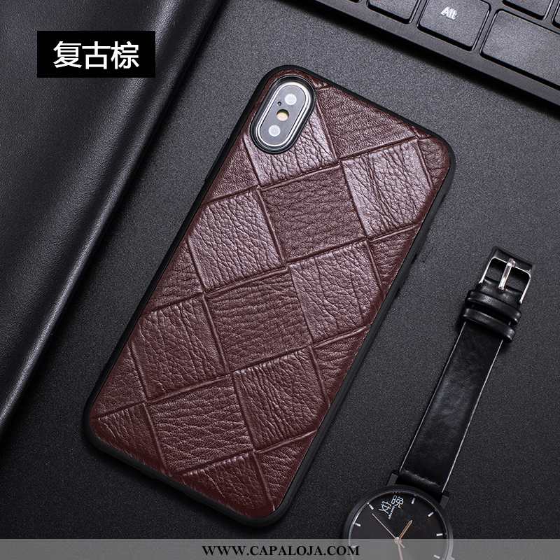 Capas iPhone Xs Criativas Minimalista Masculino Antiqueda Preto, Capa iPhone Xs Couro Genuíno Venda