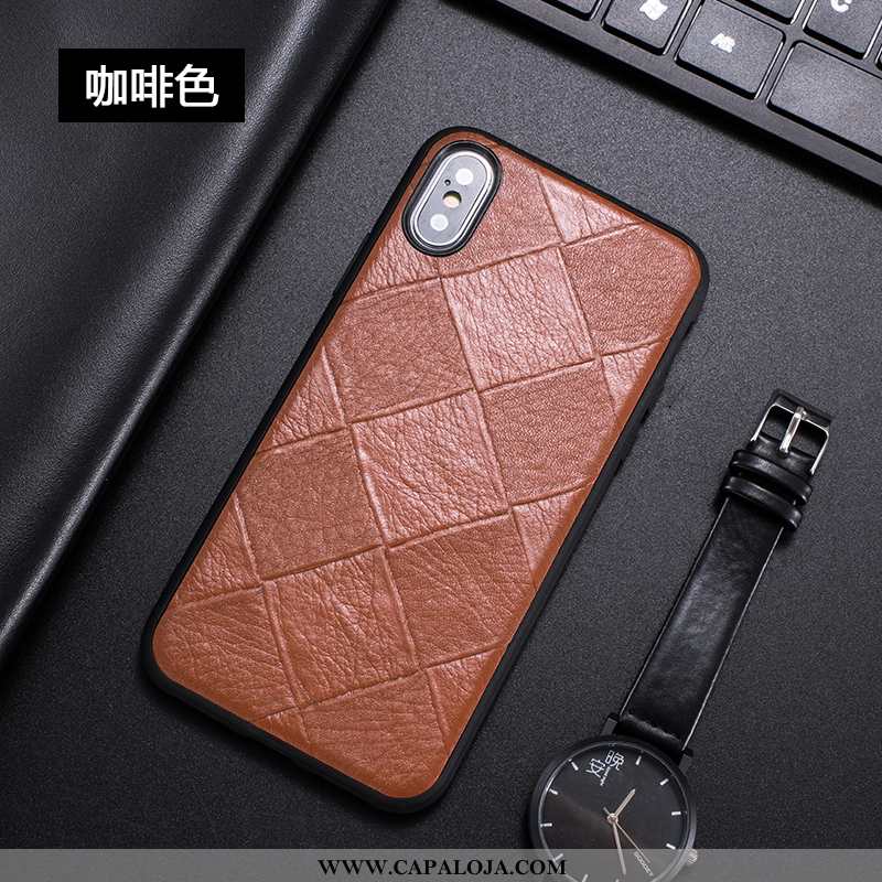 Capas iPhone Xs Criativas Minimalista Masculino Antiqueda Preto, Capa iPhone Xs Couro Genuíno Venda