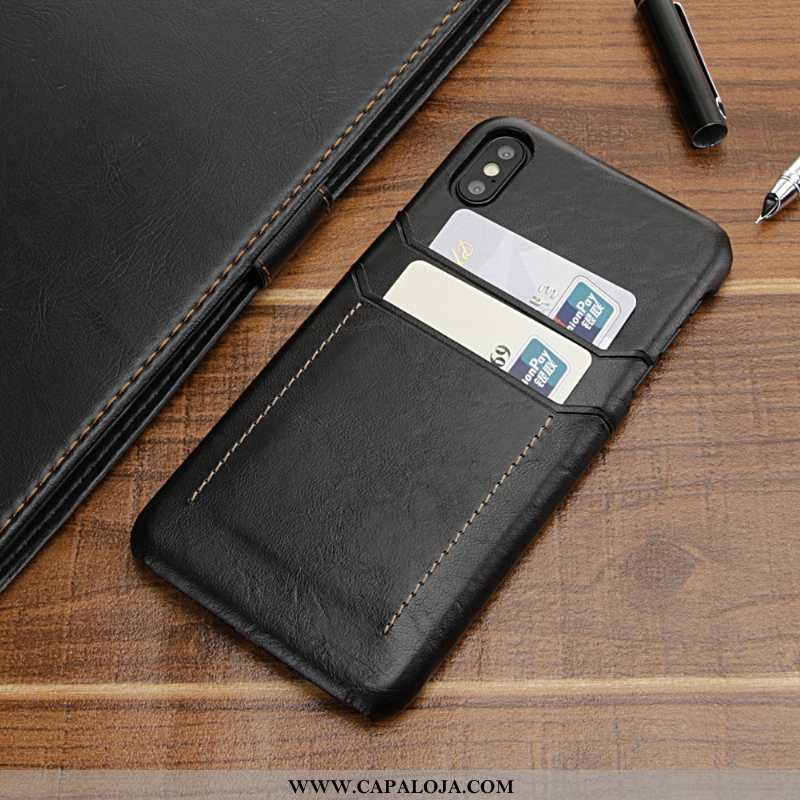 Capas iPhone Xs Max Couro Genuíno De Grau Prata Vaca Preto, Capa iPhone Xs Max Couro Barato