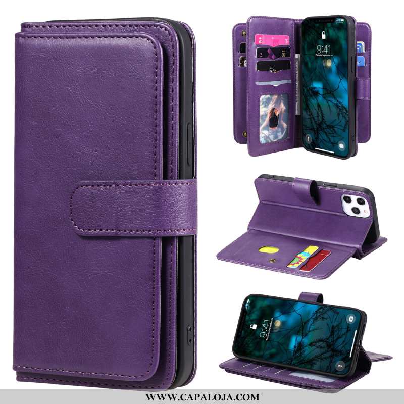 Capa iPhone 12 Pro Max Couro Cases Roxa Telemóvel Roxo, Capas iPhone 12 Pro Max Carteira Barato