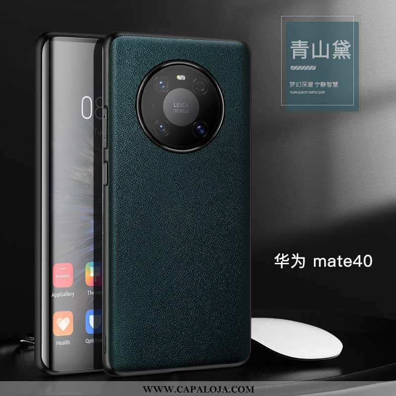 Capas Huawei Mate 40 Couro Genuíno Layer Telemóvel Verde, Capa Huawei Mate 40 Couro Baratas