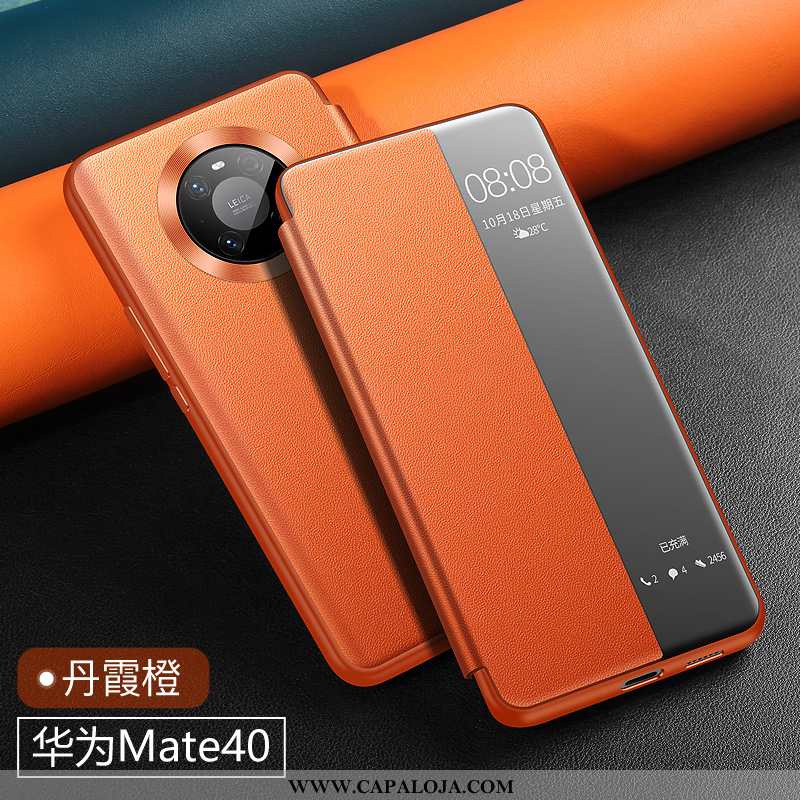 Capas Huawei Mate 40 Couro Legitimo Cover Nova Telemóvel Laranja, Capa Huawei Mate 40 Couro Venda