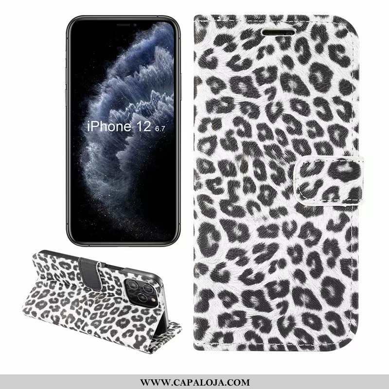 Capas iPhone 12 Pro Max Couro Caqui Fivela Leopardo, Capa iPhone 12 Pro Max Cover Baratos