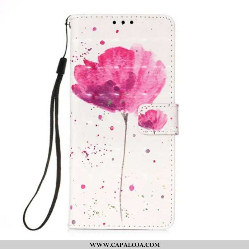 Capa Capa Flip Para iPhone 13 Mini Papoula Aquarela