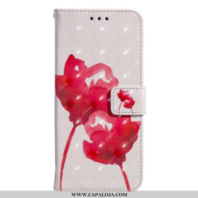 Capa Capa Flip Para iPhone 14 Pro Max Papoula Aquarela