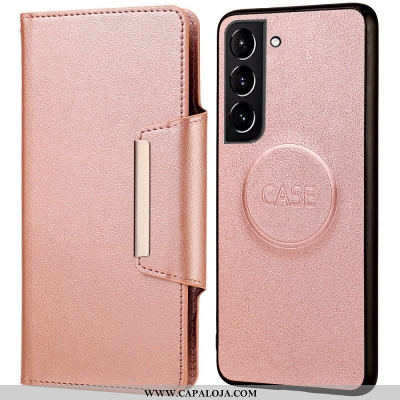 Capa De Celular Capa Em Pele Para Samsung Galaxy S22 Plus 5G Fecho De Prata Destacável