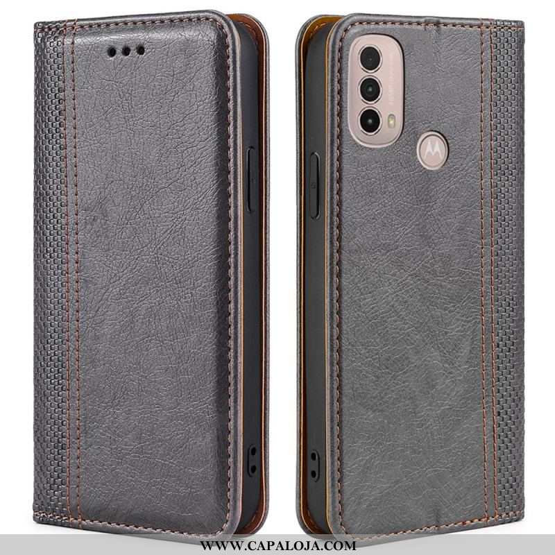 Capa De Celular Para Moto E40 / E30 / E20 Flip Costura De Couro Rachado De Lichia