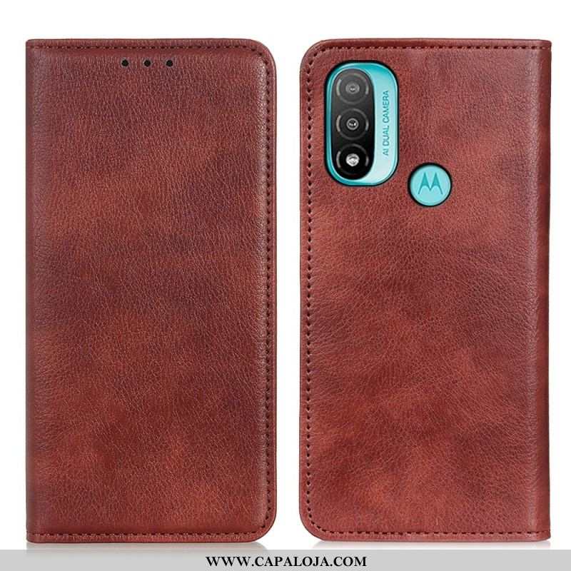 Capa De Celular Para Moto E40 / E30 / E20 Flip Couro Dividido Texturizado