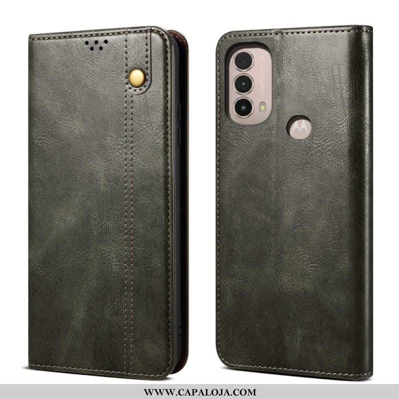 Capa De Celular Para Moto E40 / E30 / E20 Flip Couro Sintético Encerado