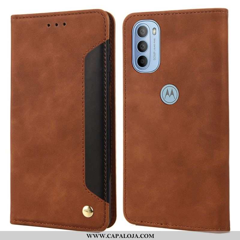 Capa De Celular Para Moto G51 5G Flip Efeito Couro Empresarial Em Dois Tons