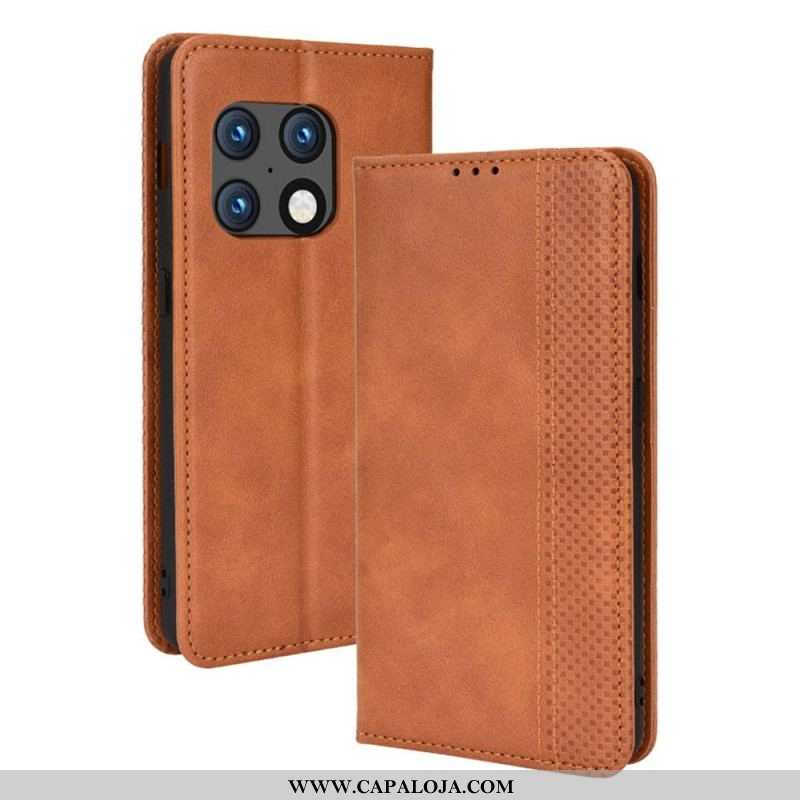 Capa De Celular Para OnePlus 10 Pro 5G Flip Efeito Couro Vintage Estilizado