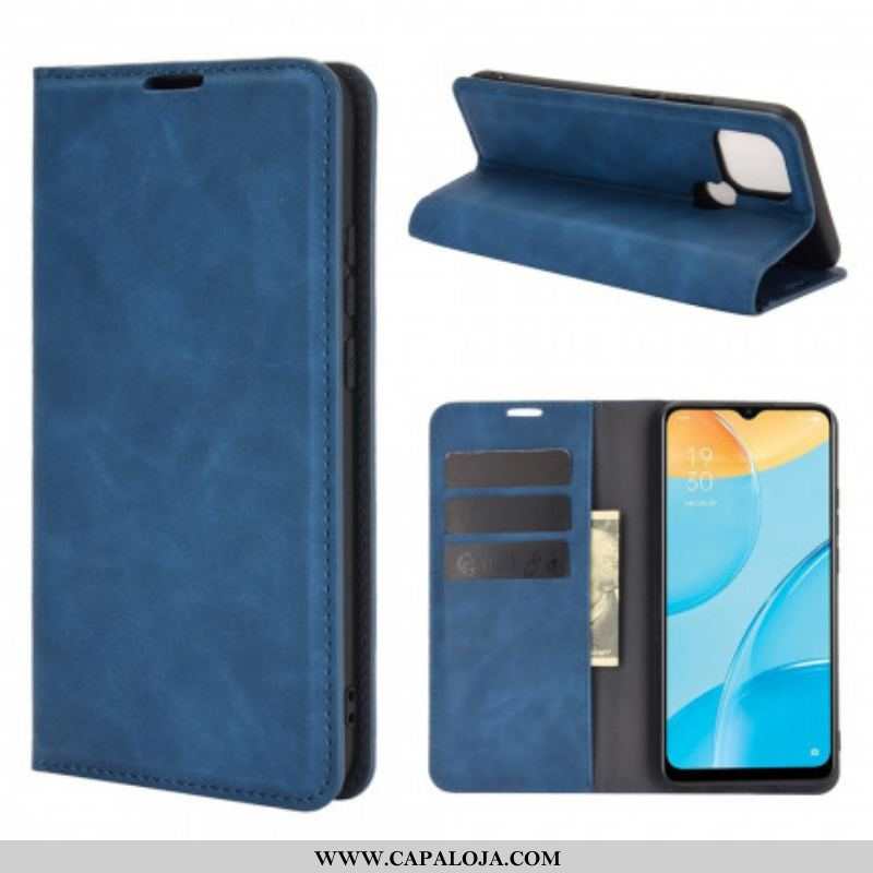 Capa De Celular Para Oppo A15 Flip Efeito Couro Macio Seda