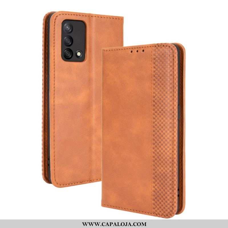 Capa De Celular Para Oppo A74 4G Flip Efeito Couro Vintage Estilizado