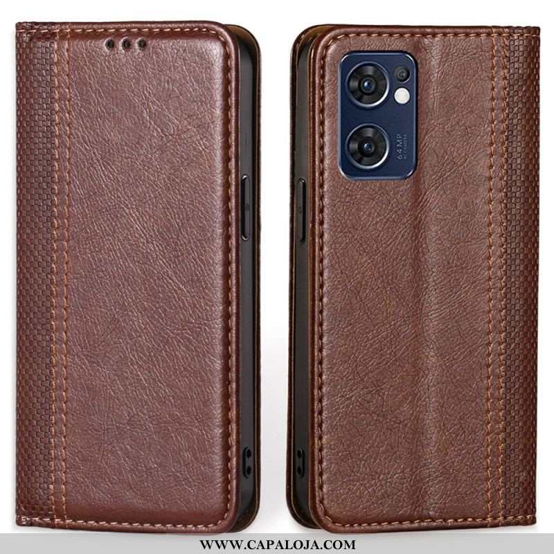 Capa De Celular Para Oppo Find X5 Lite Flip Costura De Couro Rachado De Lichia