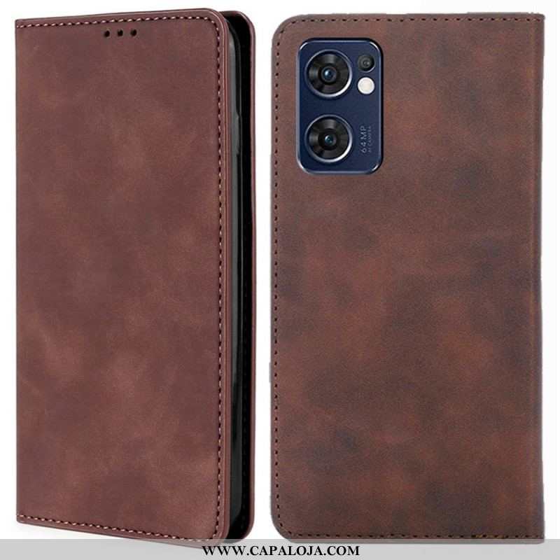 Capa De Celular Para Oppo Find X5 Lite Flip Efeito De Couro Com Toque De Pele