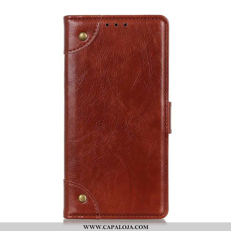 Capa De Celular Para Samsung Galaxy A42 5G Flip Rebites De Couro Napa Rachado